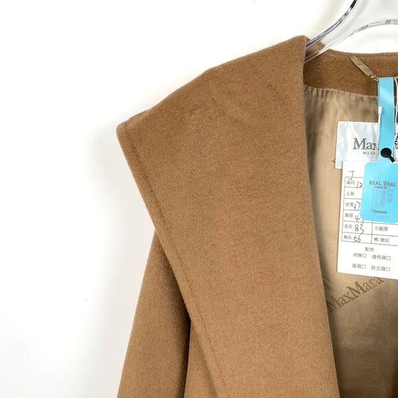 MaxMara Camel Brown Hooded Wool Belted Coat Made In Italy Womens Size 34 - Picture 3 of 8
